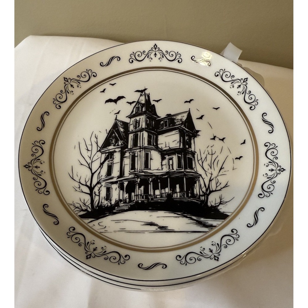 Set of 4 Haunted House 6" Appetizer Plates,‎ 10 Strawberry Street